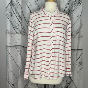AJ Andrea Jovine Button Down Blouse Top Striped L